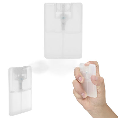 Código CP 053 GELA. Gel antibacterial en spray con recipiente de plástico. Material: Plástico Capacidad: 20 ml. Medida: 8.5 x 5.7 cm 