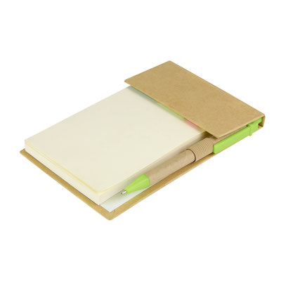 Código HL 6530 PORTA NOTAS AZALAI (Incluye bolígrafo ecológico y notas adheribles: 100 en color beige y banderas de colores.)  Material:  Cartón / Papel.  Tamaño: 10.3 x 15.4 cm.
