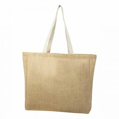 CÓDIGO SIN 113 Bolsa con fuelle y asas. Material Yute. Medida 52 x 35.5 x 13 cm