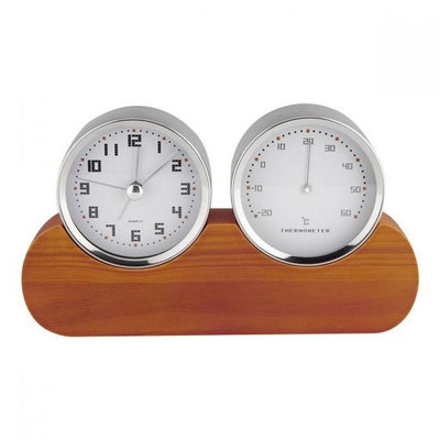 Código MK 250 - RELOJ VON NEWMAN- Funciones: Reloj, alarma y termómetro. Batería (1 pila AA) incluida. Material: Aluminio / Plástico Imitación Madera.  Tamaño: 19.5 x 11 cm.