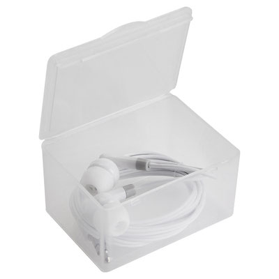 Código AUD 015 -Audifono- Incluye estuche rectangular para audífonos. Material: Plástico. Tamaño: 6 x 4.4 cm.