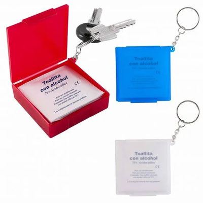 Código SLD 052 -ESTUCHE LLAVERO CON PAD DE ALCOHOL  - Incluye 10 toallitas con Alcohol al 75%.- Material: Plástico Tamaño: 5.5 x 5.5 cm