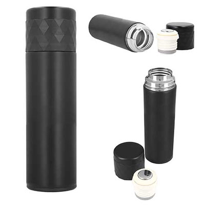 Código T 80 KIA Termo de doble pared de acero inoxidable con tapa que se utiliza como vaso. Material: Acero inoxidable Capacidad: 450 ml.  Medidas del producto Alto: 23.0 cm. Ancho: 6.5 cm. 