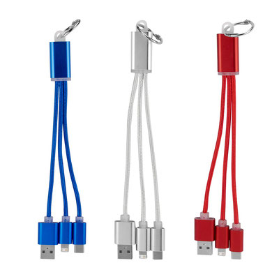 Código CEL 039  CABLE JENIFRA (Cable cargador compatible con USB, 8 pin, micro USB y entrada tipo C.)   Material: Aluminio / Plástico.  Medida:  Aluminio / Plástico.