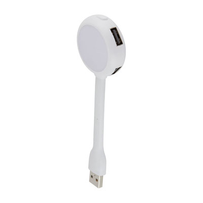 Código LAP 010 CONCENTRADOR DE PUERTOS USB HEZE (Concentrador con luz de 4 puertos USB 2.0. Incluye botón para encender y apagar la lámpara. Cuerpo flexible. No requiere baterías.)    Material: Plástico.  Tamaño: 4.5 x 14.5 cm