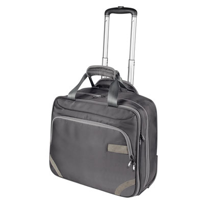 Código SIN 169 MALETA VARENNA   (Maleta Trolley. Bolsa principal con cierre en forro, tirantes elásticos internos para ajustar y compartimento con cierre. Bolsa central con espacio para laptop.) Material: Poliéster.   Tamaño:41 x 37 x 19.5 cm