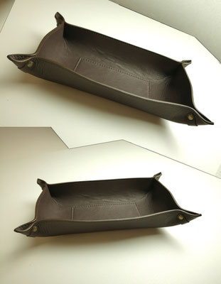 vide poche en cuir marron