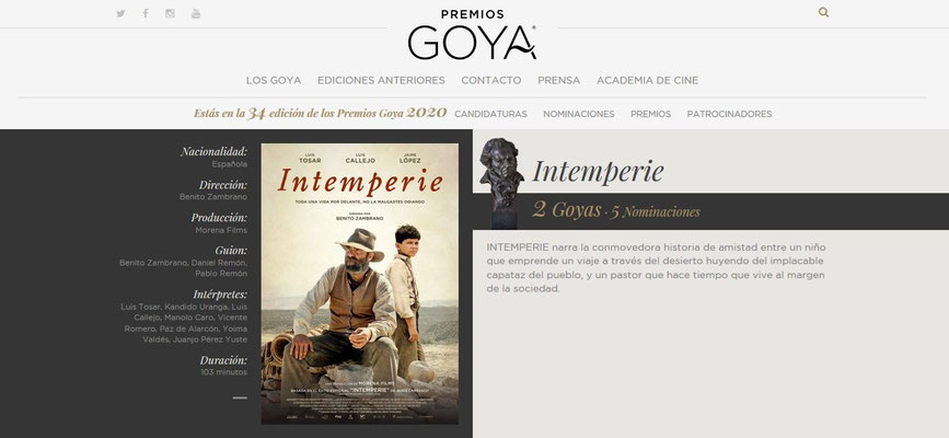 Premios Goya 2020 - Intemperie