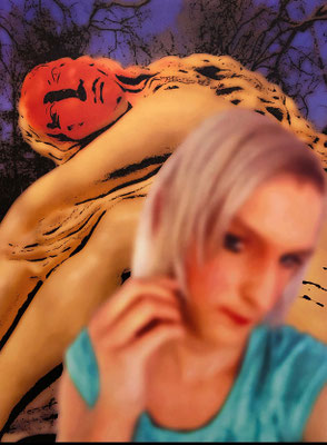 "absence 77 (Selfie)"  Latexprint/Öl auf Leinwand  100 cm x 75 cm  2020