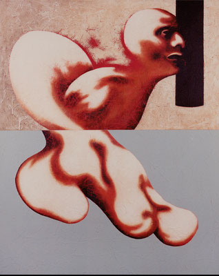 "Authentisches Portrait"   Acryl/Kreiden auf Hartfaserplatte  160 cm x 130 cm   1999