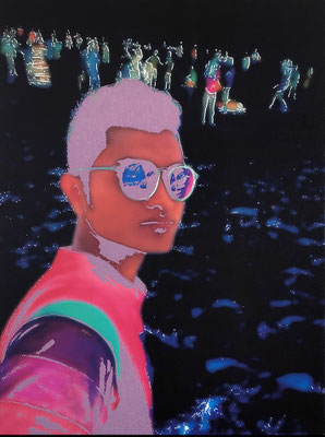 "absence 73 (Selfie)"  Latexprint/Öl auf Leinwand  100 cm x 75 cm  2020