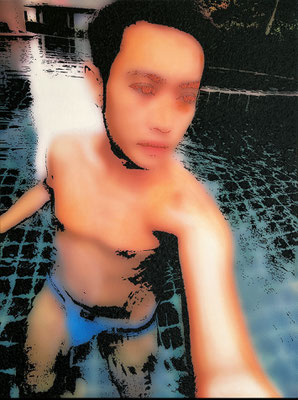 "absence 65 (Selfie)"  Latexprint/Öl auf Leinwand  100 cm x 75 cm  2023