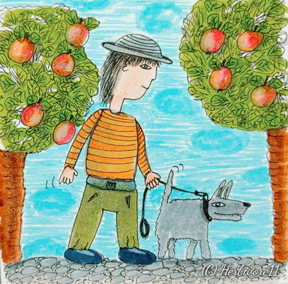 Spaziergang unter den Apfelbäumen, 08.01.2020 - 8,9 cm x 8,9 cm