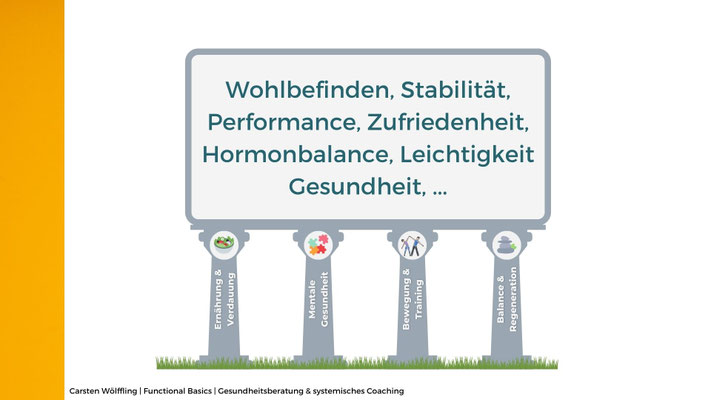 Infografik zu den 4 Säulen der mentalen Gesundheit: Stressphysiologie, emotionale Regulation, Regeneration und systemische Persönlichkeitsentwicklung.