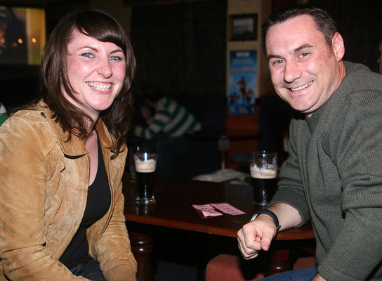 Moira & Paul Gallagher have their tickets at the ready for the raffle at the Champions League match between Villareal & Celtic in Sharkey's bar Annagry (Photo John Rafferty Photography)