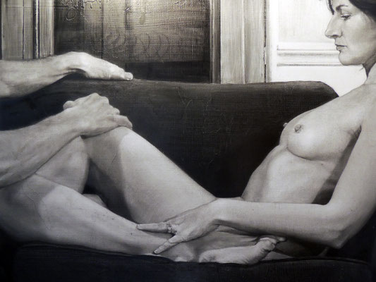 "Le voyeur".  (Fragmento / Detail). Grafito sobre tabla / Graphite on board. 2016.  45 x 120 cm.