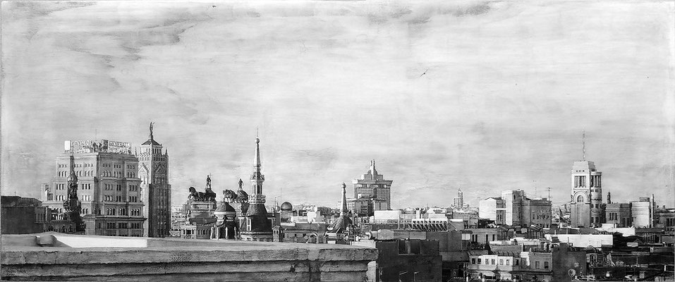 "Panorámica desde Santa Ana" Grafito sobre tabla / Graphite on board. 2015. 66x160 cm. Colección del Ministerio de Asuntos Exteriores y de Cooperación de España.