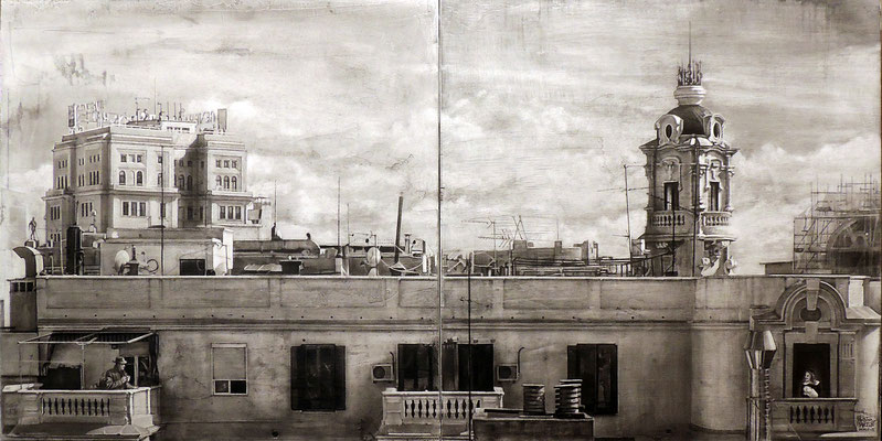 "Él y Ella, Díptico". Grafito sobre tabla / Graphite on board. 2017. 50x50 cm.﻿ Colección particular.