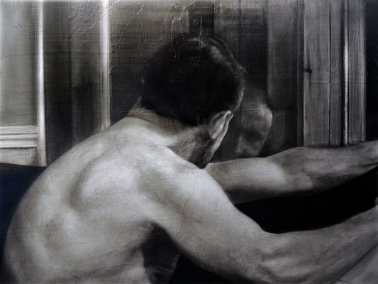 "Le voyeur".  (Fragmento / Detail). Grafito sobre tabla / Graphite on board. 2016.  45 x 120 cm.