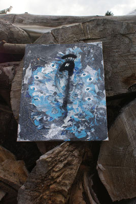 Länge: 30 cm / Breite: 24 cm (Acrylbasis/Pigmente/ Metallplättchen/ Leinwand)