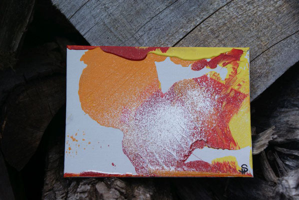 Länge: 13 cm / Breite: 18 cm (Acrylbasis/ Pigmente/ Leinwand)