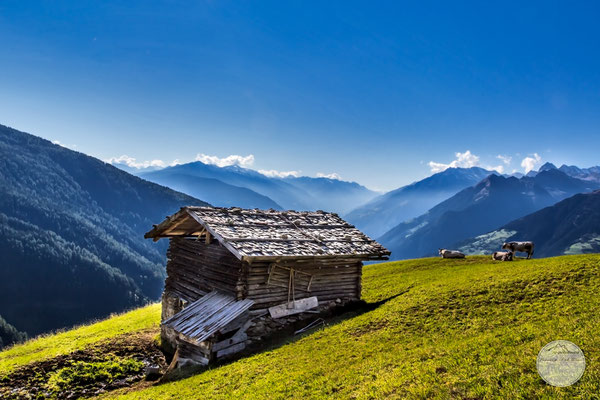 Bild: Videgg Alm in Suedtirol, "Videgg Alm im Gegenlicht, www.2u-pictureworld.de