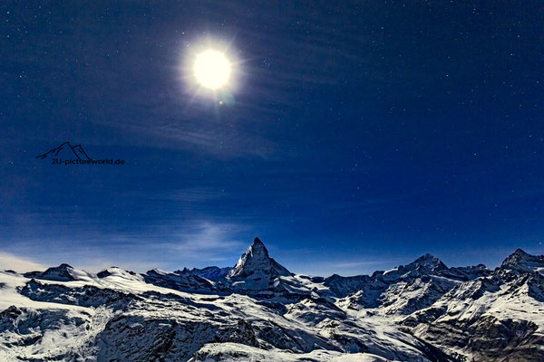 Bild: Matterhorn bei Vollmond, "Mondscheinnacht"