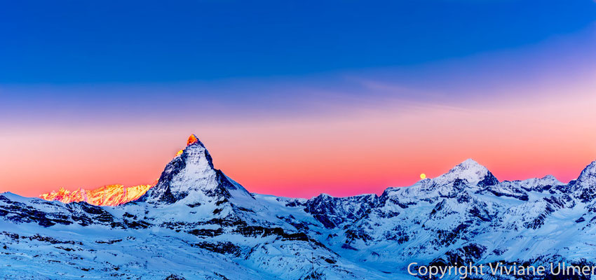 Bild: "Monduntergang", Matterhorn, Blick vom Gornegrat