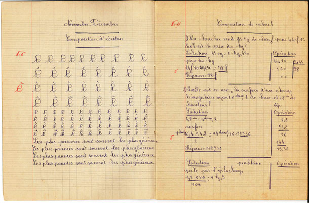 Cahier d'école d'Yvonne à La Geneytouse (c) coll. Marie-Christine BOUTET