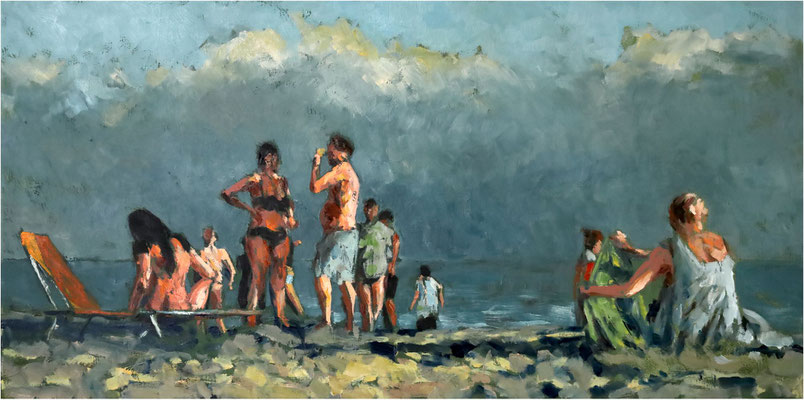 Vor der Wand, Öl auf Leinwand, 2021, 100 x 50 cm