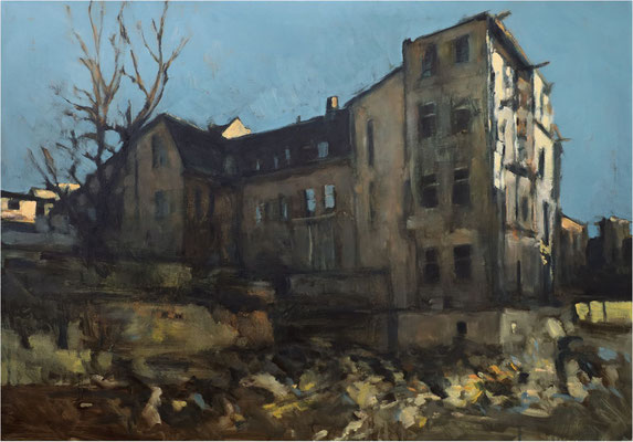 Abriss am Abend, Öl auf Leinwand, 2021, 100 x 70 cm