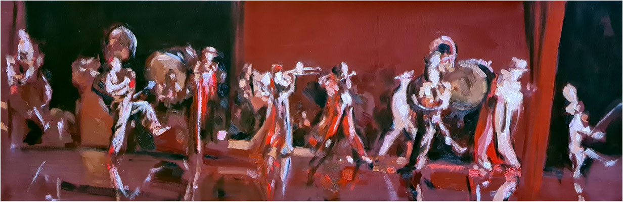 Corteo, Öl auf Leinwand, 2022, 90 x 30 cm