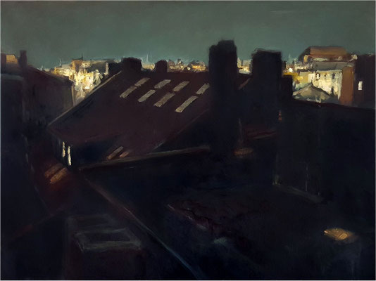 Nacht auf dem Dach, Öl auf Leinwand, 2019, 80 x 60 cm