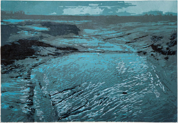 Monochromwattmond, 9-Farb-Holzschnitt, 1/5, 2025, 65 x 45 cm