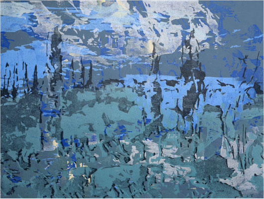 Verwirrte Landschaft, 8-Farb-Holzschnitt, Unikatdruck, 2026, 53 x 40 cm