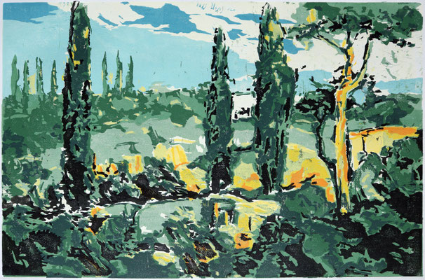 Toskana, 11-Farb-Holzschnitt, 3/5, 2026, 60 x 39,5 cm