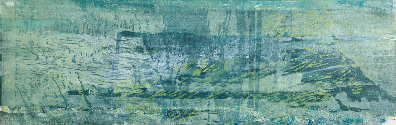 Wald, 7-Farb-Holzschnitt, Unikat, 2025, 64 x 20 cm
