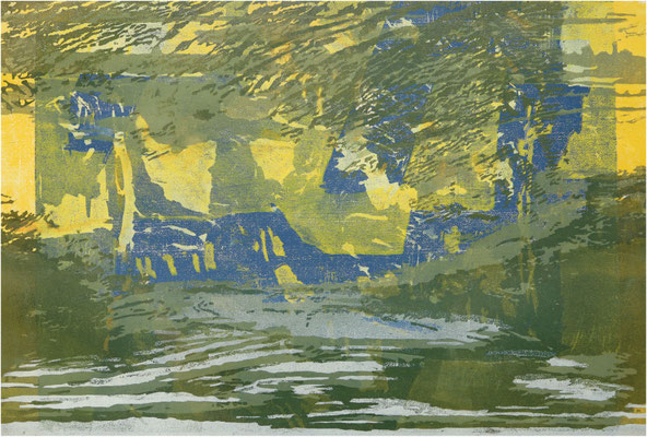Gebirge, 7-Farb-Holzschnitt, Unikatdruck, 2026, 59 x 39 cm