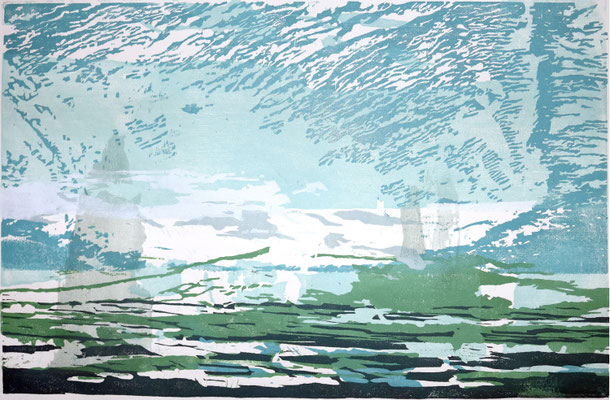 Verschwundener Berg, 7-Farb-Holzschnitt, Unikatdruck, 2026, 60 x 39 cm