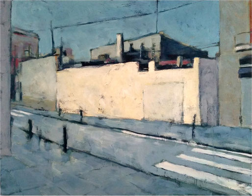 Leere Straße in Barcelona, Öl auf Leinwand, 2018, 90 x 70 cm