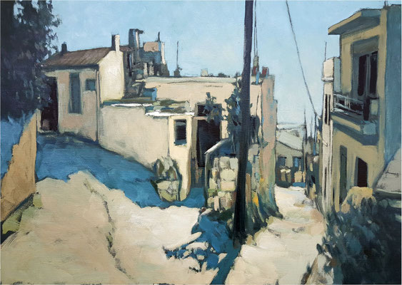 Dorfstraße auf Kreta, Öl auf Leinwand, 2020, 70 x 50 cm