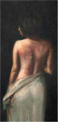 M mit Tuch, Öl auf Leinwand, 2021, 60 x 120 cm