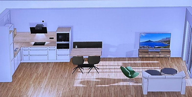 Der geplante Wohnbereich in der Ferienwohnung Duhner Spitze Nr. 4