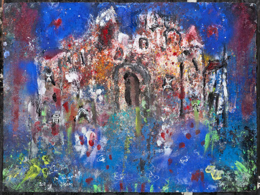 La chute de la Maison Usher  (acrylique sur papier 76 x 56 cm)