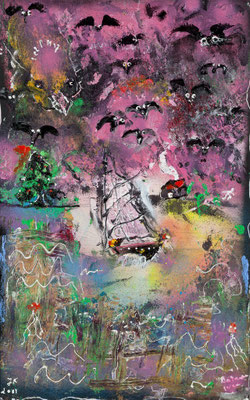 Le Bateau ivre (acrylique sur papier - 76 x 56 cm)
