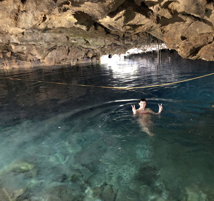 Irene swimming in the cenote Chihuanj 