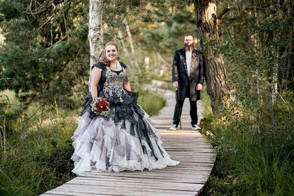 black white bridal gown