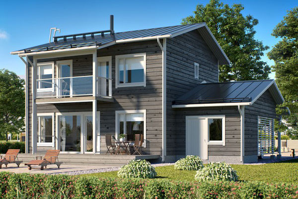 Holzhaus in echter Blockbauweise mit Satteldach - www.blockhaus-kuusamo.de 