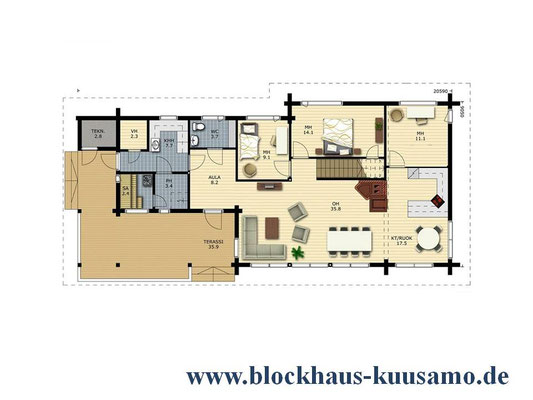 EG-Grundriss - Entwurf - Holzhaus in Blockbauweise - Hausplanung - Entwurfsplanung - Planungsbüro - Architekt - Statiker