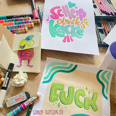 Handlettering auf Papier mit Acrymarkern, Posca